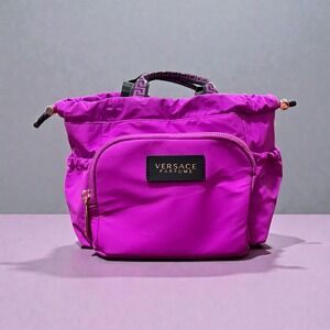 VERSACE Parfums Fuchsia Purple Nylon Mini Tote Handbag Drawstring Cosmetic Pouch